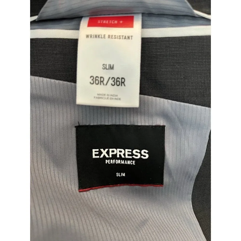 Express 36 R Slim Dark Gray Suit Coat Jacket Blazer Stretch Wrinkle Resistant